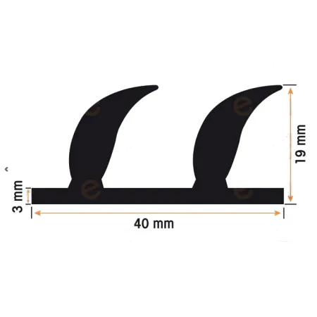 Burlete 40x19mm Perfil Caucho Esponjoso (1m)