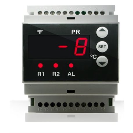 Termostato rail DIN digital 230V 2 relés+ relé alarma + reloj