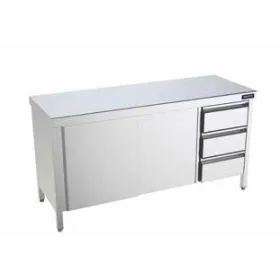 Mesa trabajo central fondo 600 con puertas y cajones